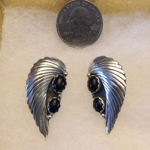 Navajo Vintage Sterling Silver & Onyx Earrings